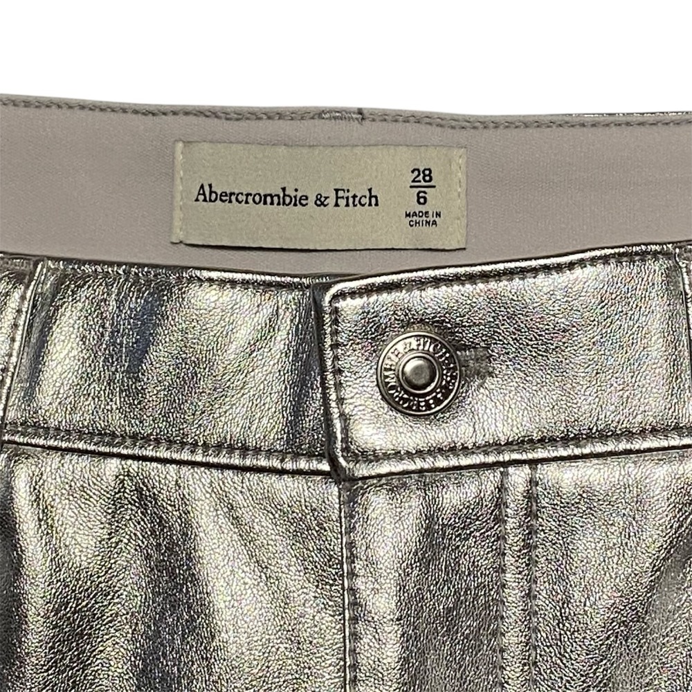 Abercrombie & Fitch Metallic Silver Faux Leather Mini Skirt Womens Size 28/6 - Picture 4 of 8